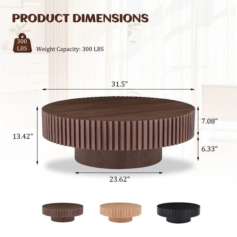 FFH 43.7 inch Oval Coffee Table for Living Room,Handcraft Rustic Corner Coffee Table Nature Wood Relief Sturdy Pedestal for Apartmen,Side Table Centre Table,Nature Wood