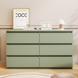 Aukfa Modern 6-Drawer Dresser Chest of Drawers Storage Cabinet for Bedroom Living Room, Green