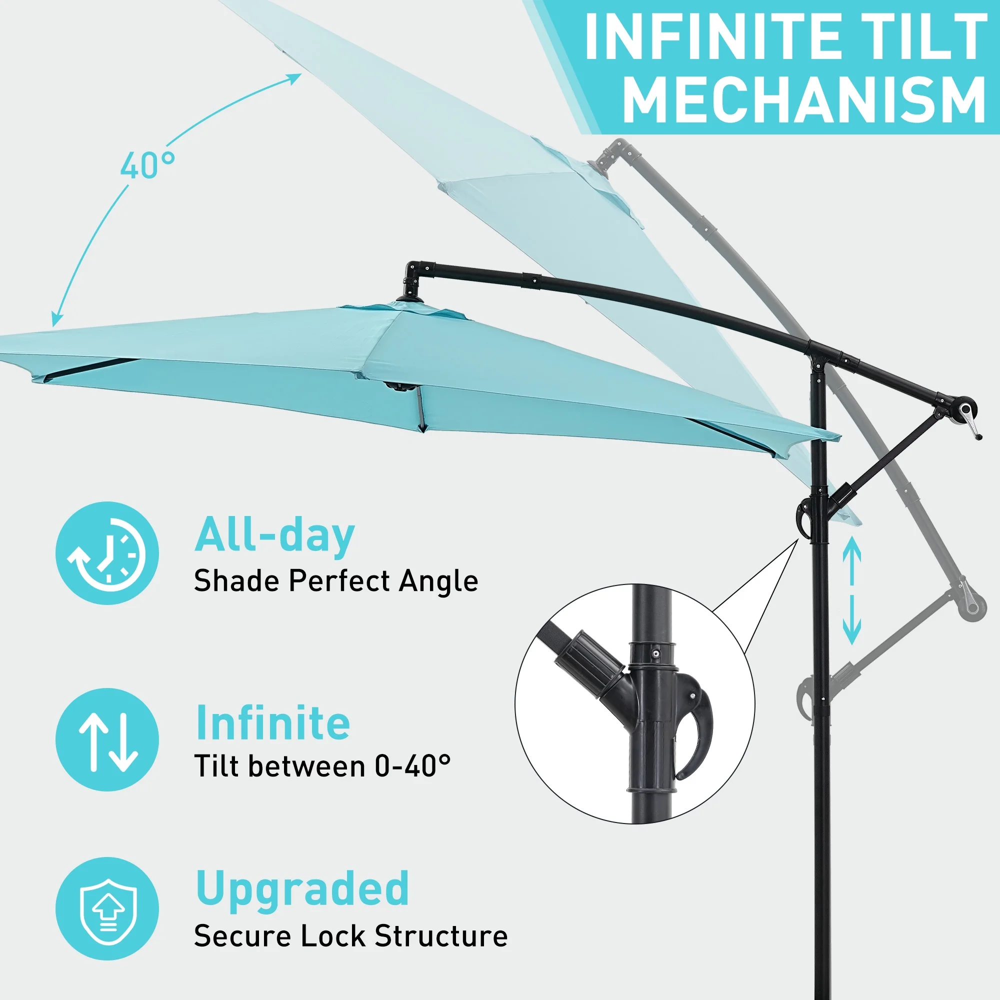 Ainfox 10ft Cantilever Patio Umbrella with Lights, Offset Market Umbrella with Sandbags Weighted Base and Cross Base,Khaki