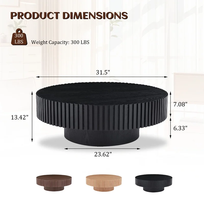 FFH 43.7 inch Oval Coffee Table for Living Room,Handcraft Rustic Corner Coffee Table Nature Wood Relief Sturdy Pedestal for Apartmen,Side Table Centre Table,Nature Wood