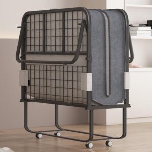 Puremind Folding Bed with 4 Inch Foam Mattress, 75" x 31" Rollaway Bed for Adults, Portable Bed with Lockable Wheels, Easy Assembly & Moving, Standard