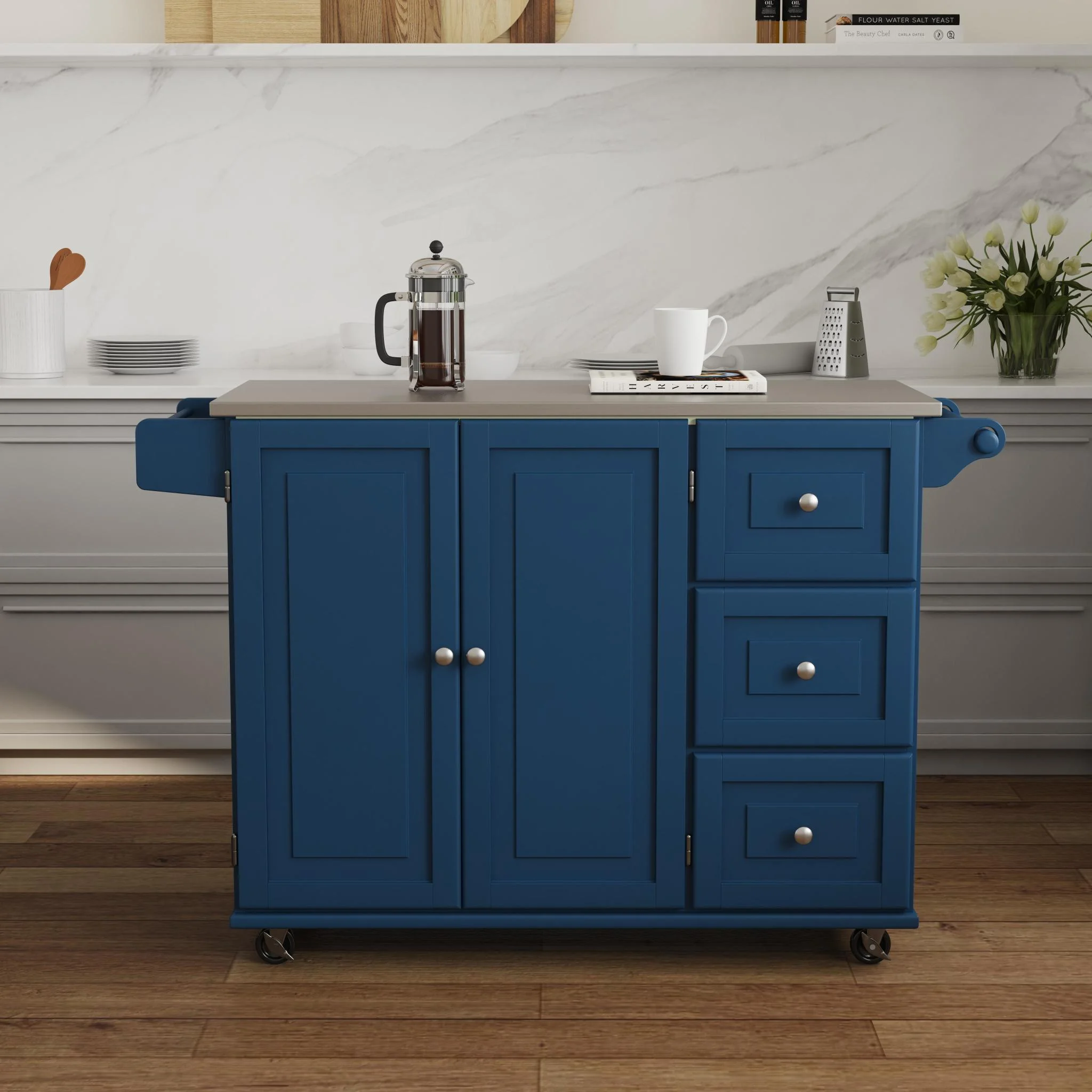 Homestyles Dolly Madison Engineered Wood Kitchen Cart in Sage Green/Nickel