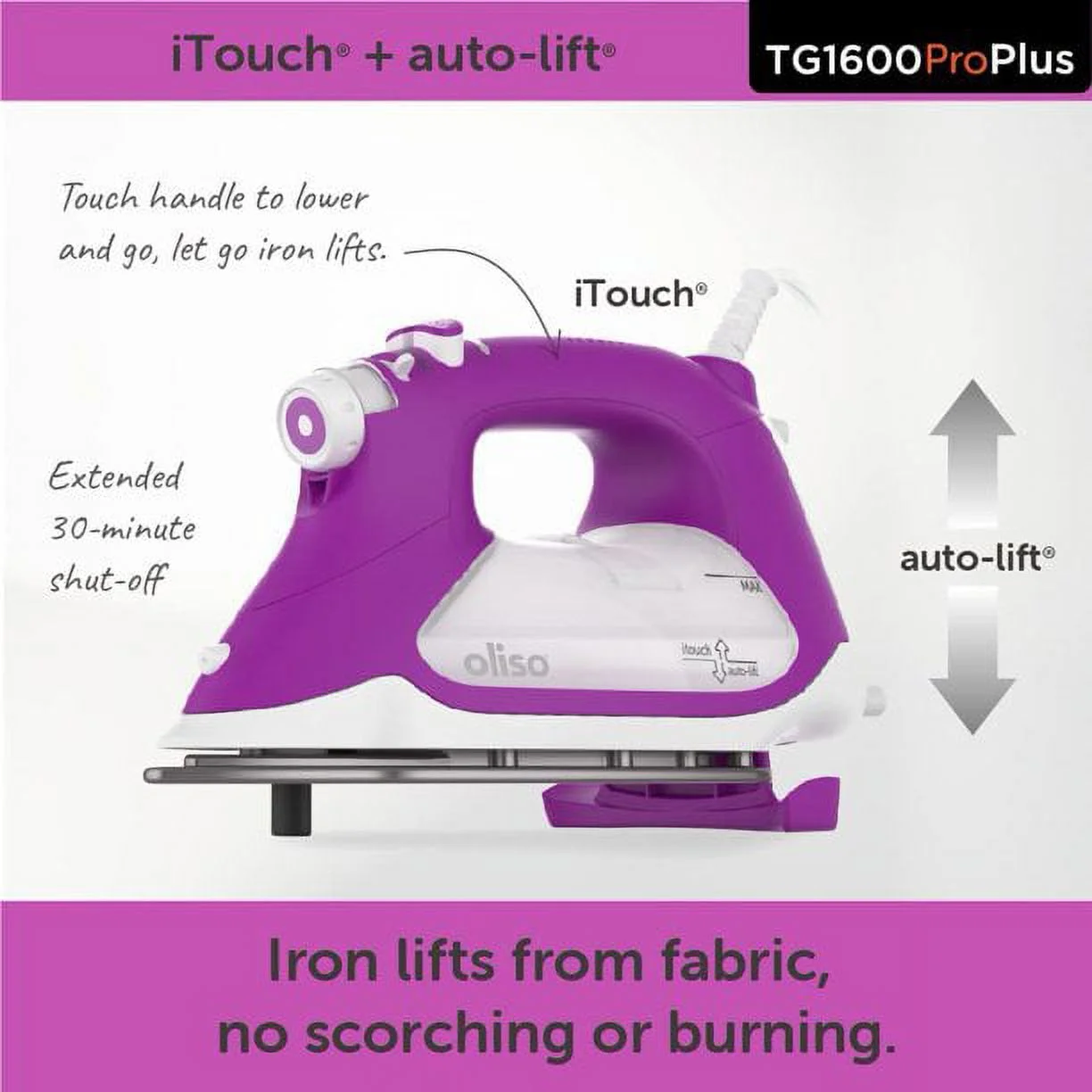 Oliso TG1600 Pro Plus 1800 Watt SmartIron with Auto Lift - for Clothes, Sewing, Quilting and Crafting Ironing | Diamond Ceramic-Flow Soleplate Steam Iron, Yellow