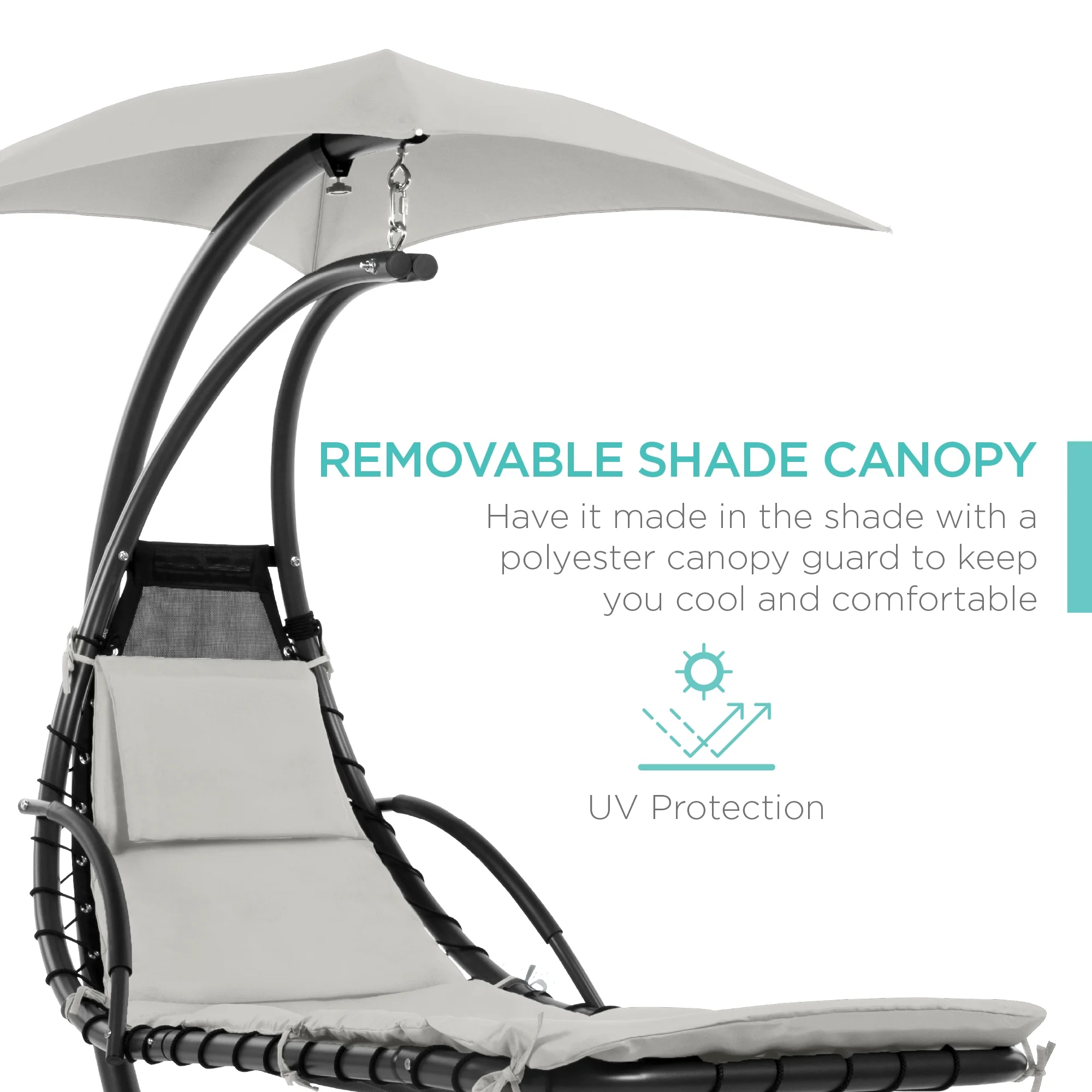 Best Choice Products Hanging Curved Chaise Lounge Chair Swing for Backyard, Patio w/ Pillow, Shade, Stand - Teal