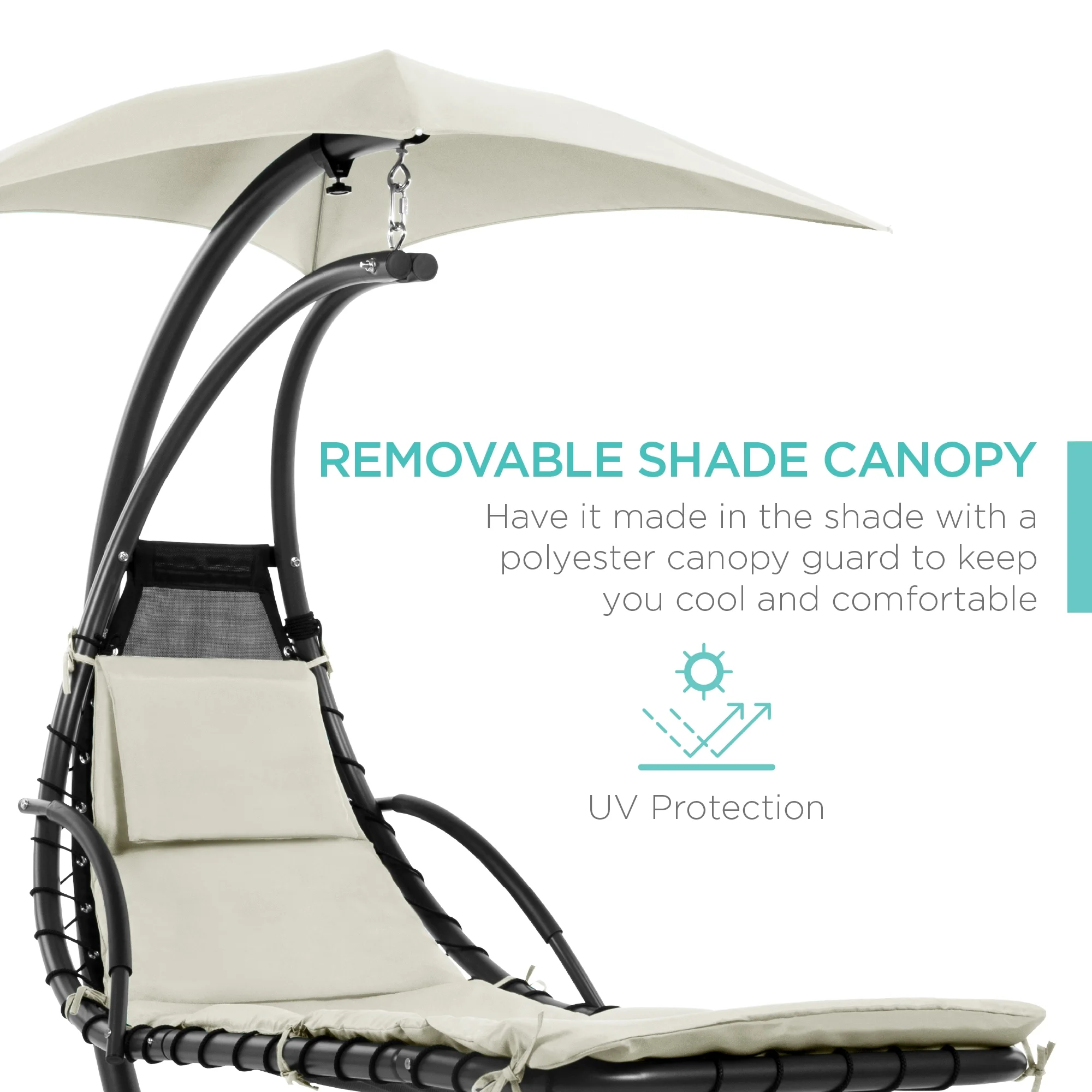 Best Choice Products Hanging Curved Chaise Lounge Chair Swing for Backyard, Patio w/ Pillow, Shade, Stand - Teal