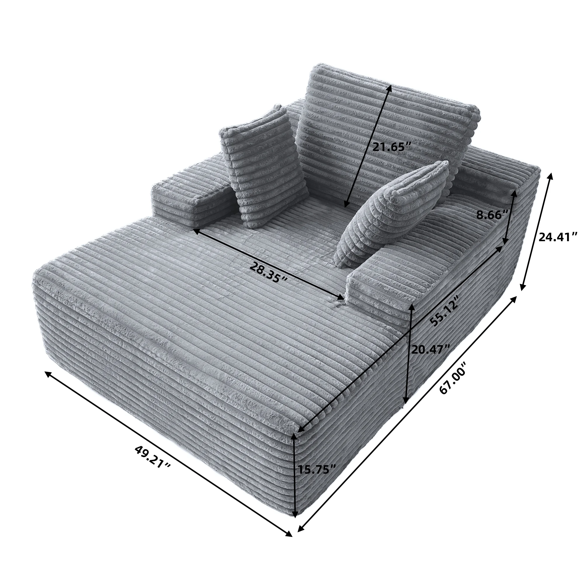 Sodrens Oversized Chaise Lounge Chair Indoor,Upholstered Sofa Bed with Throw Pillows and Armrests,Sleeper Chair for Living Room,Bedroom,Brown,Corduroy