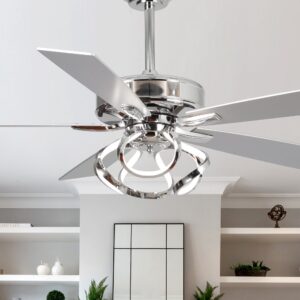 Parrot Uncle 52-Inch Contemporary Chrome Ceiling Fan with Integrated LED Lights and Remote Control