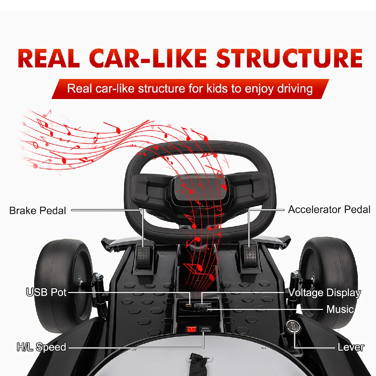 24V Drift Kart with 2X150W Strong Motor, 7AH Big Battery, Electric Pedals, Electric Go Kart Outdoor Race Toy