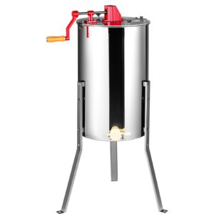 BENTISM Manual Honey Extractor, 2/4 Frames Beekeeping Equipment Stainless Steel with Height Adjustable Stand and Transparent Lid, Silver