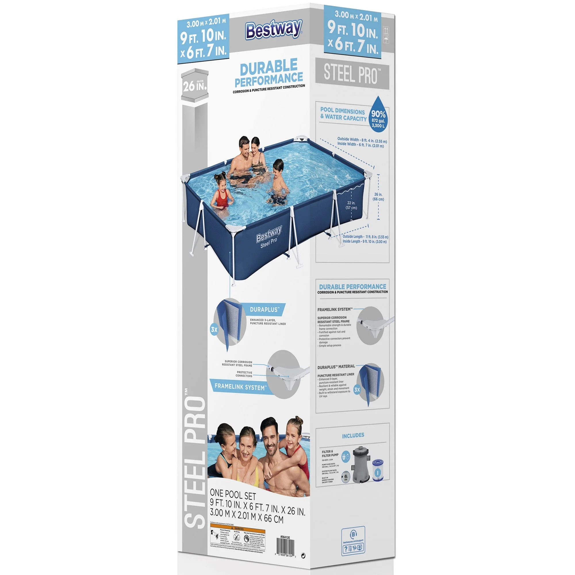 Bestway: Steel Pro 9'10" x 6'7" x 26" Above Ground Pool Set - 872 Gallons, Outdoor Family Pool, Corrosion & Puncture Resistant, Includes Filter & Pump