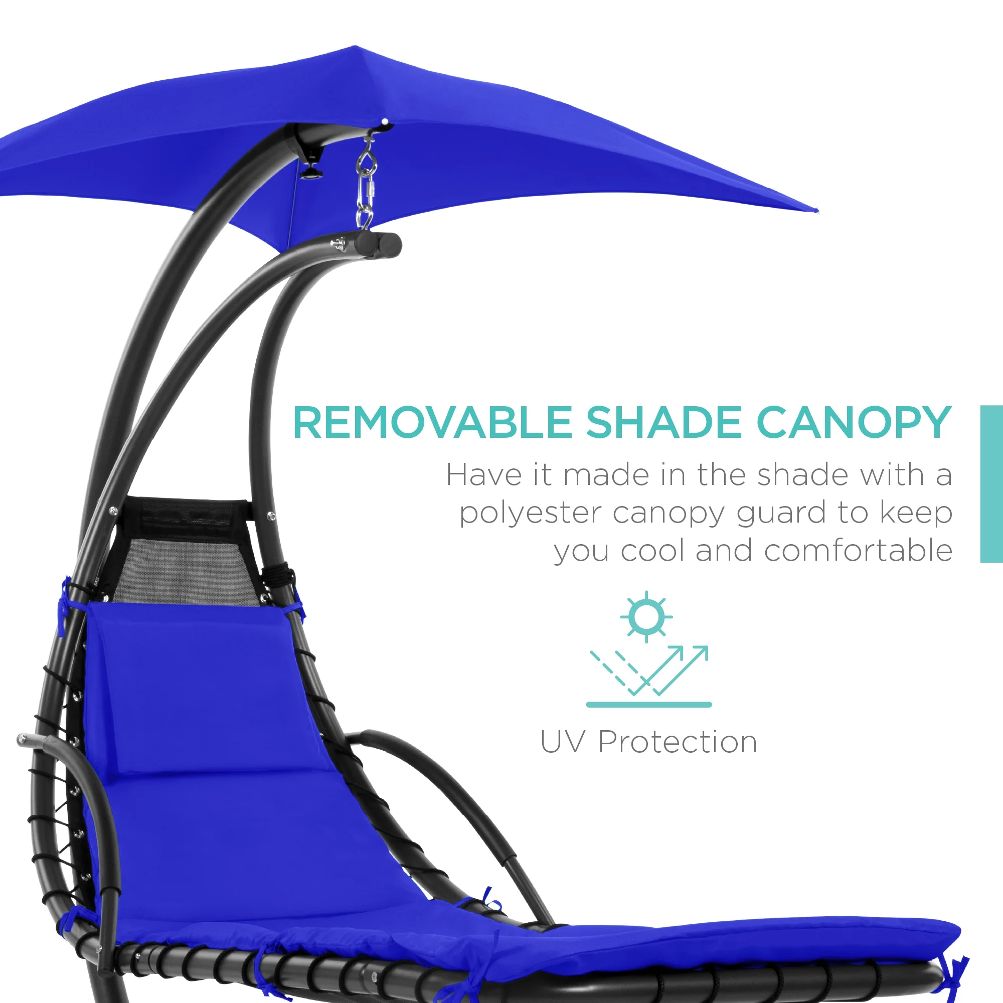 Best Choice Products Hanging Curved Chaise Lounge Chair Swing for Backyard, Patio w/ Pillow, Shade, Stand - Teal