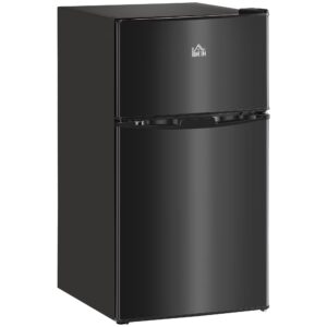 3.2 Cu.Ft Mini Fridge with Freezer, Double Door Compact Refrigerator with Adjustable Thermostat, Shelf and Reversible Door for Bedroom, Dorm, Home Office, Energy Efficient, Black
