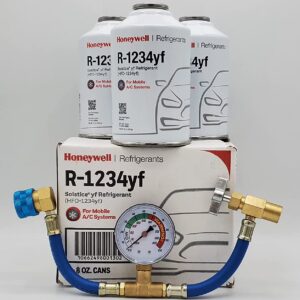 Genuine 8oz R1234YF Refrigerant (3 Freon Cans) & HD Brass Can Tap with Gauge