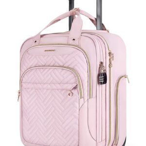 BAGSMART Underseat Carry On Luggage Airline approved,16-inch Underseater Softside Travel Suitcase with Wheels Lightweight Overnight Rolling Carry-on Luggage for Women Men Weekender, Pink