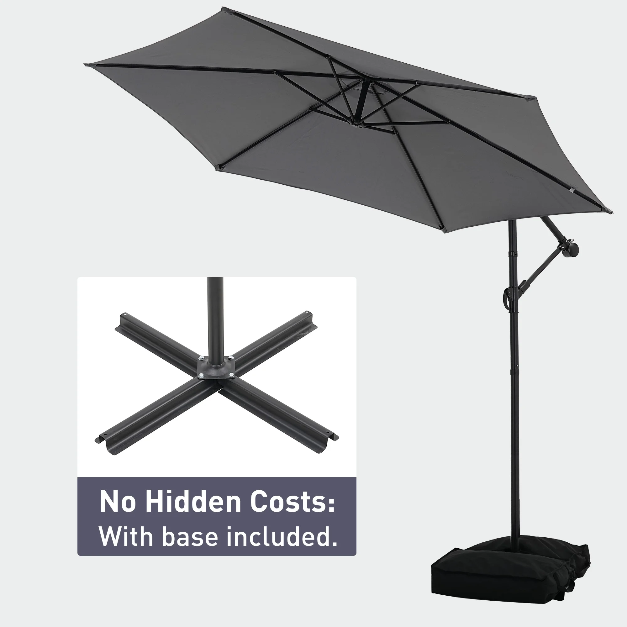 Ainfox 10ft Cantilever Patio Umbrella with Lights, Offset Market Umbrella with Sandbags Weighted Base and Cross Base,Khaki