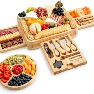 Zulay Kitchen Bamboo Cheese Board Set Extra Thick Charcuterie Board 15 Piece - Deluxe Set