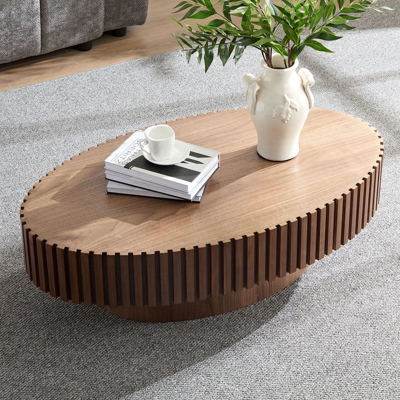 FFH 43.7 inch Oval Coffee Table for Living Room,Handcraft Rustic Corner Coffee Table Nature Wood Relief Sturdy Pedestal for Apartmen,Side Table Centre Table,Nature Wood