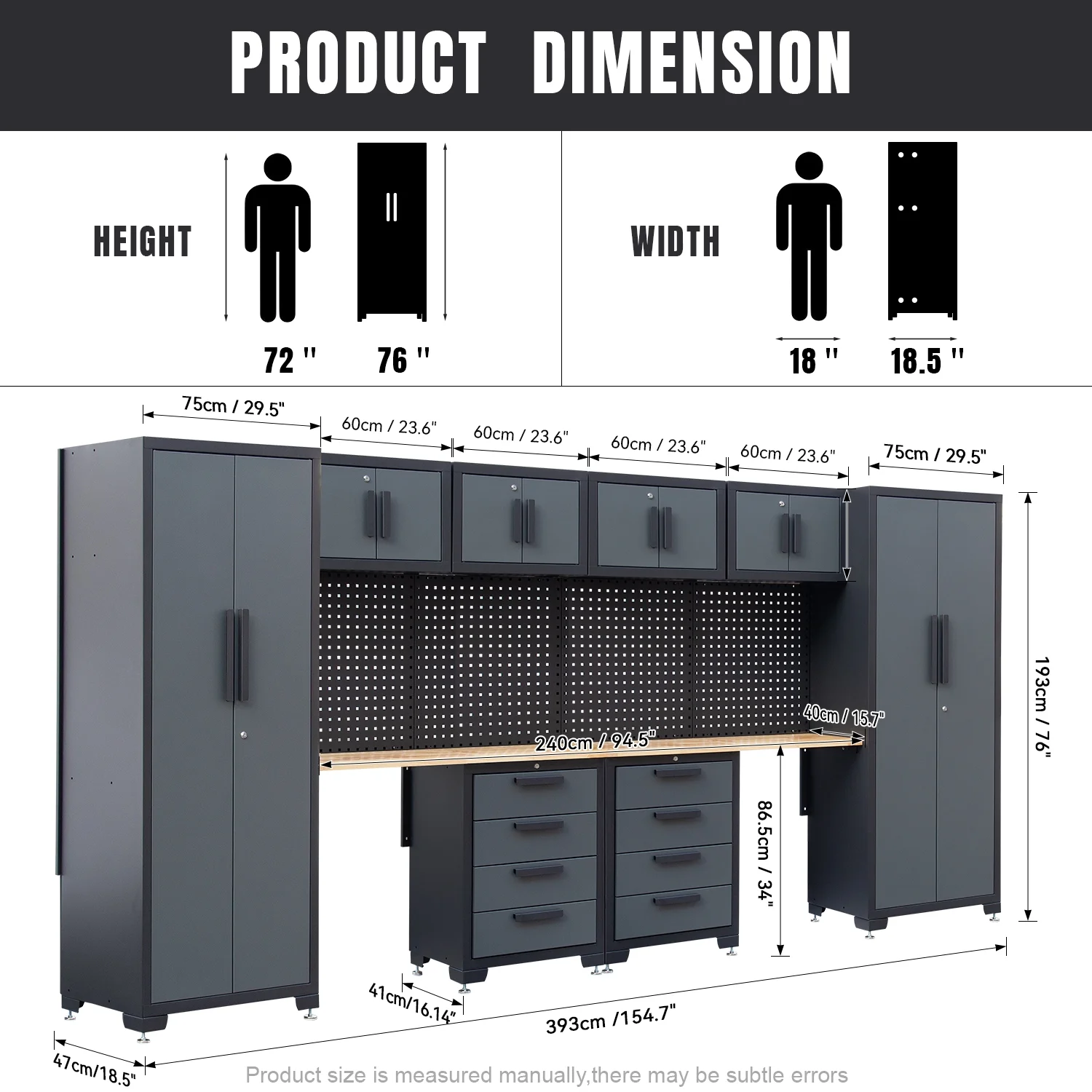 HPDMC Garage Storage Cabinet System 7-Pcs Workshop Set Metal Garage Cabinets System with Steel Cabinet Drawers, Workbench, Pegboard for Garage Tool Organization