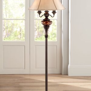 Barnes and Ivy Traditional Floor Lamp 4-Light 63" Tall Lush Bronze Tortoise Glass Font Bell Shade for Living Room Reading Bedroom Office