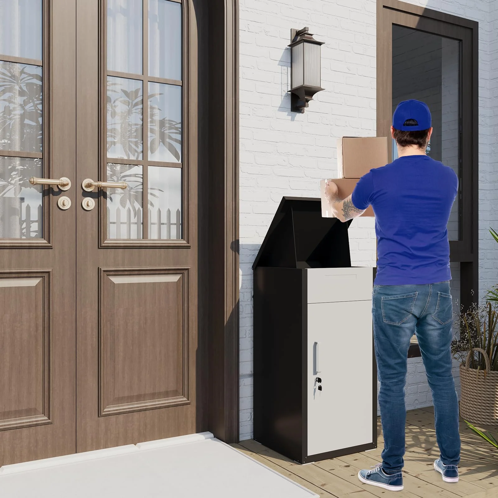 AECOJOY Package Delivery Boxes for Outside Parcel Drop Box Outdoor Storage Box Wall Mounted Express Mail Package Delivery Box 17" x 16" x 38.3" Black