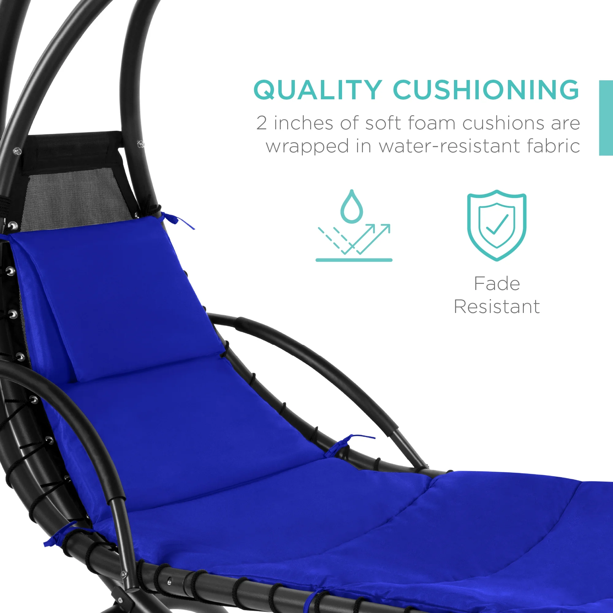 Best Choice Products Hanging Curved Chaise Lounge Chair Swing for Backyard, Patio w/ Pillow, Shade, Stand - Teal