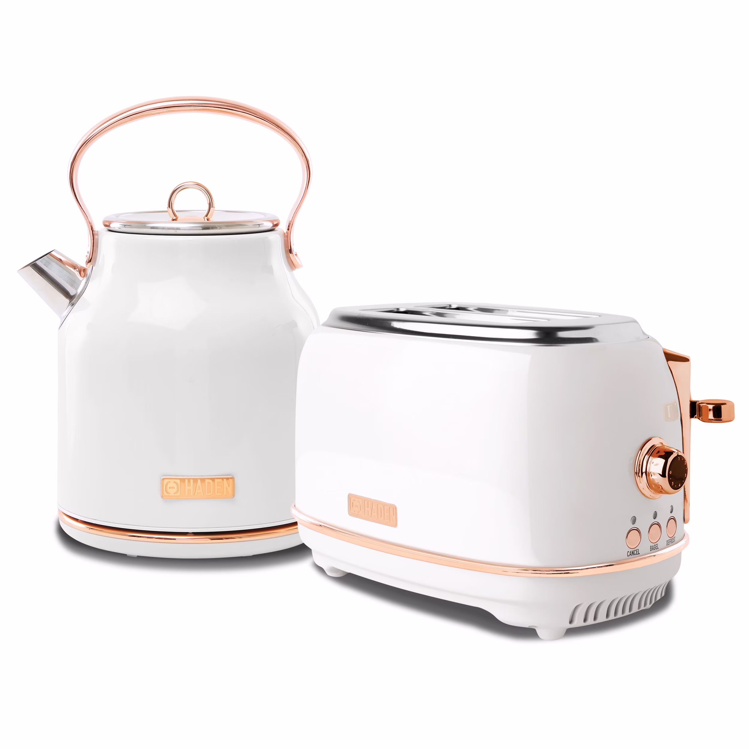 Haden Heritage 1.7 Liter Electric Kettle with 2 Slice Bread Toaster, White