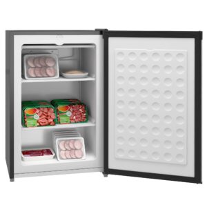 Upright Freezer, 3.0 Cubic Feet Compact Mini Freezer with Reversible Single Door and Adjustable Thermostat, Small freezer for Home, Dorm, Apartment, Home Office, Silver