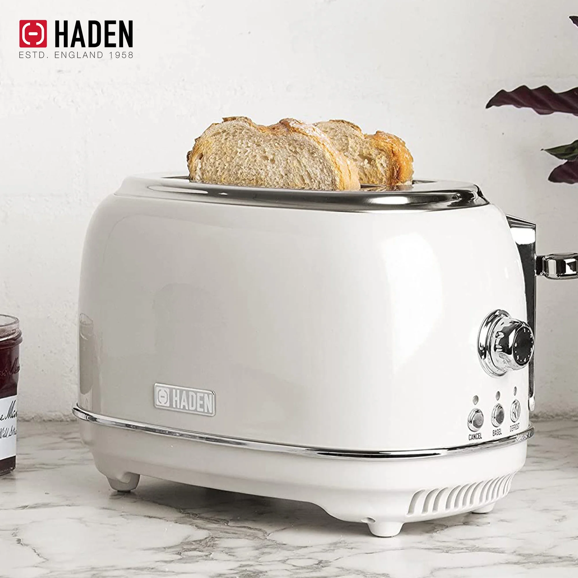 Haden Heritage 1.7 Liter Electric Kettle with 2 Slice Bread Toaster, White