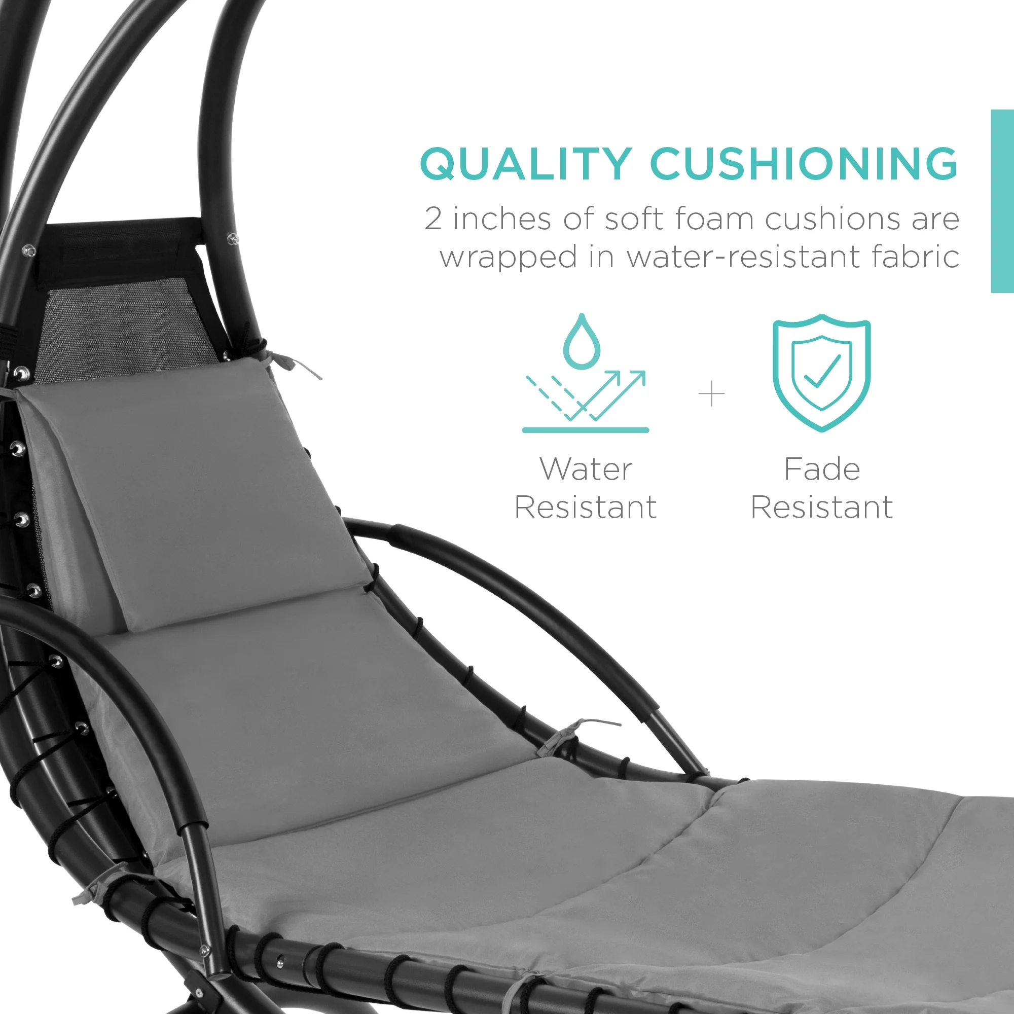 Best Choice Products Hanging Curved Chaise Lounge Chair Swing for Backyard, Patio w/ Pillow, Shade, Stand - Teal
