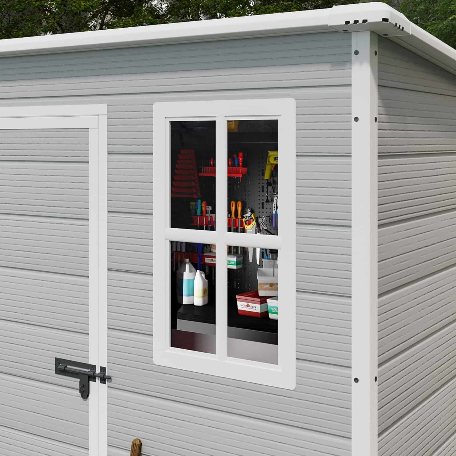 Lofka Resin Outdoor Storage Shed,5'x3' Storage Shed, Plastic Shed with Thick Resin Floor, Gray and White